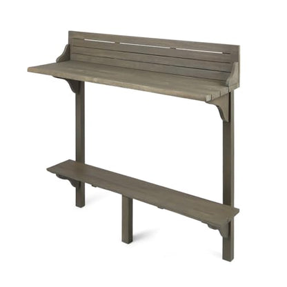 Lekit Balcony Bar Table for Railings, Acacia Wood, Gray, Space-Saving | Acacia Wood Construction, Footrest Bar Comfort, Slim Long Surface, Casual Coffee Setup, Small Patio Friendly