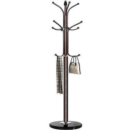Kertnic Freestanding Coat Rack Stand, Heavy Duty Metal Hall Tree with 12 Hooks, 70 Inch Tall Stable Coat Hanger with 14.6" Natural Marble Base, Entryway Organizer for Coats Bags Hats Purses (Bronze) - color: Bronze