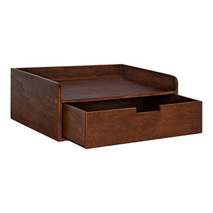 Kate and Laurel Kitt Modern Floating Wall Shelf Side Table with Drawer, 18" x 12" x 6.5", Walnut