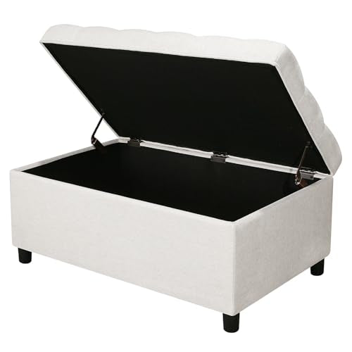 Rectangular Lift Top Storage Ottoman Bench, Linen Storage Bench for Living Room Entryway Bedroom,Linen Beige - color: Linen Beige