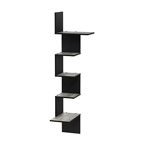 Furinno Rossi Wall Mounted Shelves, 5-Tier Rectangle, French Oak Grey/Black - color: French Oak Grey/Black