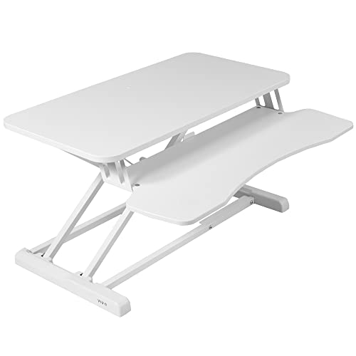 VIVO 32 inch Desk Converter, K Series, Height Adjustable Sit to Stand Riser, Dual Monitor and Laptop Workstation with Wide Keyboard Tray, White, DESK-V000KW | Height Adjustable, Stand Up Desk Riser, Wide Keyboard Tray, Dual Monitor and Laptop Workstation,