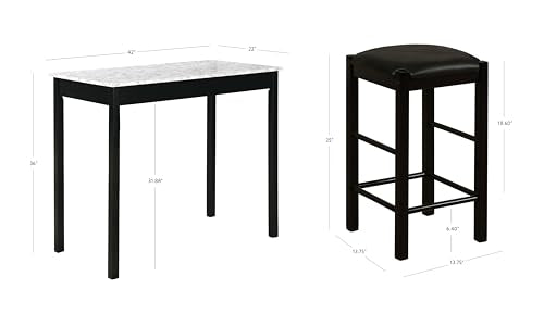 Space Saving Design, Black Finish, Faux Leather Seats, 36 Inch Counter Height Table - color: Black