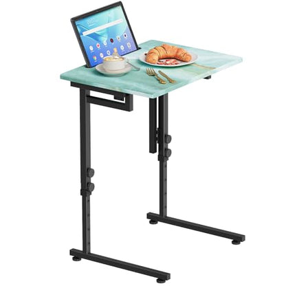 Adjustable Folding TV Tray, C-Shaped Foldable Table, No assembly(Sea Blue) | Heavy-duty steel frame, Height adjustable, Folds flat for storage, For Couch, Small Space, Living room - color: Sea Blue+black