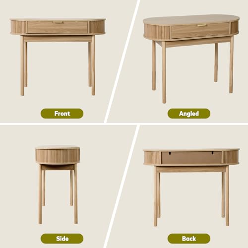 Fluted Small Computer Desk with Drawer, 40 Inch Mid-Century Modern Writing Desk with Solid Wood Legs,Compact Study Table for Small Spaces, Home Office, Bedroom,Walnut - color: Walnut