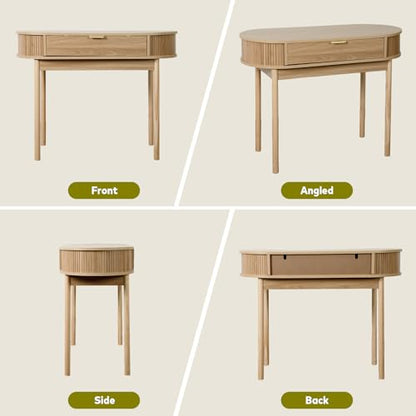 Fluted Small Computer Desk with Drawer, 40 Inch Mid-Century Modern Writing Desk with Solid Wood Legs,Compact Study Table for Small Spaces, Home Office, Bedroom,Walnut - color: Walnut