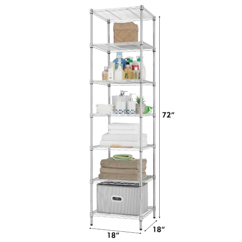Finnhomy Heavy Duty 7 Tier Wire Shelving, 18x18x72 inches 7 Shelves Storage Rack with Thicken Steel Tube, Pantry Shelves for Storage, Adjustable Metal Shelving Unit, NSF Certified, Chrome - size: 72"H-Chrome