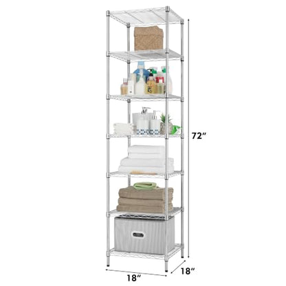 Finnhomy Heavy Duty 7 Tier Wire Shelving, 18x18x72 inches 7 Shelves Storage Rack with Thicken Steel Tube, Pantry Shelves for Storage, Adjustable Metal Shelving Unit, NSF Certified, Chrome - size: 72"H-Chrome