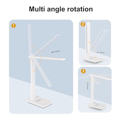 Eye Caring Table Lamp, 180 Adjustable Rotating Foldable Desk Lamp with USB C Charging Port, 5 Color Temperatures 5 Dimming Levels (White) - color: White