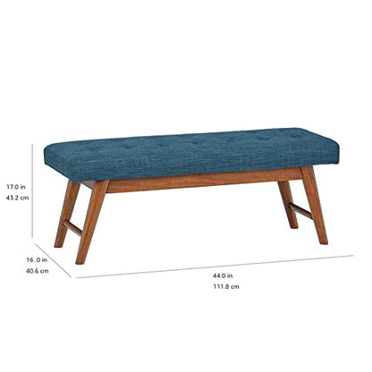 Amazon Basics Modern Haraden Upholstered Button-Tufted Bench, Blue, 16 x 44 x 17 in - color: Blue, style: Americana