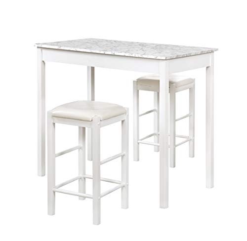Linon White 3 Piece Faux Marble Tavern Set - color: White