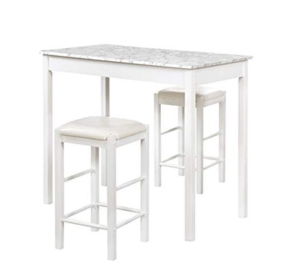 Linon White 3 Piece Faux Marble Tavern Set - color: White