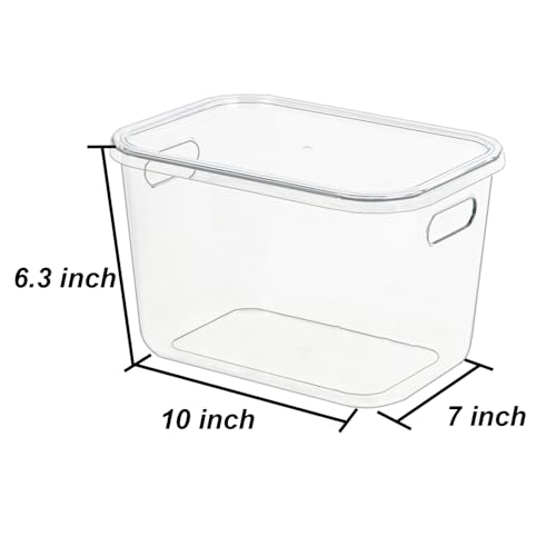 ZEXALOR 4PCS Clear Plastic Storage Bins with Lid, Stackable Pantry Cabinet Organizers and Storage, Lidded Storage Container Boxes for Organizing Kitchen,Closet,Dresser,Bathroom (4 Pack - 10.2×7×5.9“)