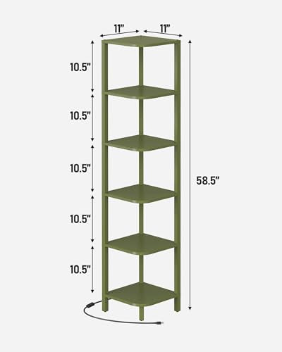 TUTOTAK Corner Shelf with LED Light, 6-Tier Corner Bookshelf | for Small Space, Narrow Display Corner Shelf Stand with Storage Rack, for Living Room, Bedroom, Olive Green BS08BOG006L - color: Green, size: 6-Tier Large With LED
