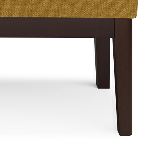 SIMPLIHOME Carlson 27" Wide Woven Fabric Rectangle Ottoman in Marigold | Mid-century modern ottoman with a padded seat for extra seating in bedroom or entryway; footstool, footrest. - color: Marigold, style: Small Ottoman Bench