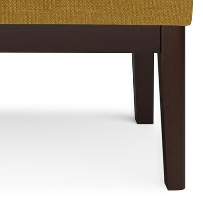 SIMPLIHOME Carlson 27" Wide Woven Fabric Rectangle Ottoman in Marigold | Mid-century modern ottoman with a padded seat for extra seating in bedroom or entryway; footstool, footrest. - color: Marigold, style: Small Ottoman Bench