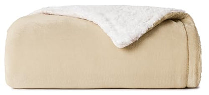 Casual Living Queen Sherpa Blanket, Reversible Fleece, 90" x 90", Beige | Cozy Sherpa Reverse, Oversized Coverage, Hypoallergenic, OEKO-TEX Compliant, Machine Washable, Plush Fleece Face - color: Beige, size: Full/Queen 90 x 90-inch