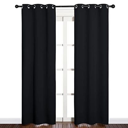 NICETOWN Blackout Draperies Window Curtain Panels, Autumn/Winter Thermal Insulated Solid Grommet Blackout Curtains/Drapes for Cafe (Set of 2, 34 inches by 84 inches, Black) - color: Black, size: 34"W x 84"L (Pack of 2)