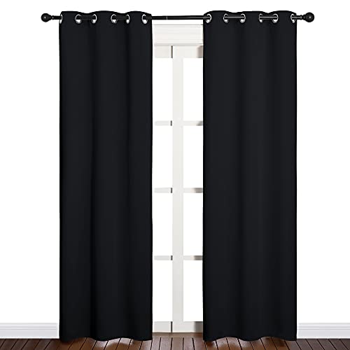 NICETOWN Blackout Draperies Window Curtain Panels, Autumn/Winter Thermal Insulated Solid Grommet Blackout Curtains/Drapes for Cafe (Set of 2, 34 inches by 84 inches, Black) - color: Black, size: 34"W x 84"L (Pack of 2)