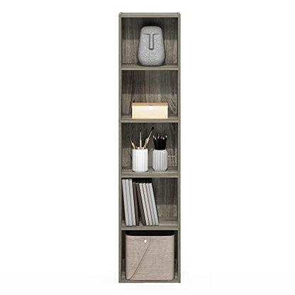 Furinno PASIR Book Shelf, 5-Tier Tall Narrow Bookshelf, Open Shelves Bookcase, 9 x 12 x 52, Easy Assembly, for Living Room, Bedroom, Home Office, French Oak - color: French Oak, size: 5-Tier Cube