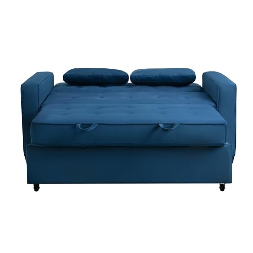 Serta Ainsley 66.5" Convertible Sleeper Loveseat, Full Size, Dreamcoil Comfort, Soft Velvet Fabric, Navy - color: Navy Blue, size: Full Loveseat