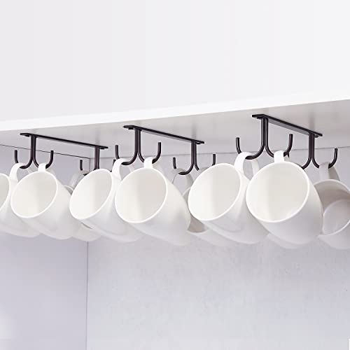 FOMANSH Mug Rack Under Cabinet - Coffee Cup Holder, 12 Mugs Hooks Under Shelf, Display Hanging Cups Drying Hook for Bar Kitchen Utensils Black - color: Black, size: 3 Pack