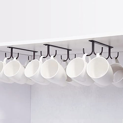 FOMANSH Mug Rack Under Cabinet - Coffee Cup Holder, 12 Mugs Hooks Under Shelf, Display Hanging Cups Drying Hook for Bar Kitchen Utensils Black - color: Black, size: 3 Pack
