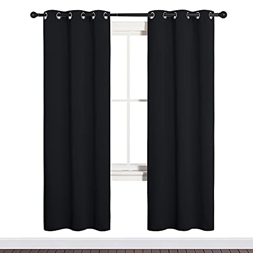 NICETOWN Bathroom Blackout Thermal Curtains and Drapes, Black Solid Thermal Insulated Grommet Blackout Drapery Panels for Window (2 Panels, 34 inches Wide by 72 inches Long, Black) - color: Black, size: 34"W x 72"L (Pack of 2)