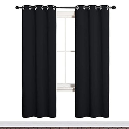 NICETOWN Bathroom Blackout Thermal Curtains and Drapes, Black Solid Thermal Insulated Grommet Blackout Drapery Panels for Window (2 Panels, 34 inches Wide by 72 inches Long, Black) - color: Black, size: 34"W x 72"L (Pack of 2)