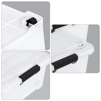 25 Quart Clear Under Bed Storage Container with Wheels, 4 Packs | Stackable Plastic Underbed Bin with Lid - size: 25 Quart