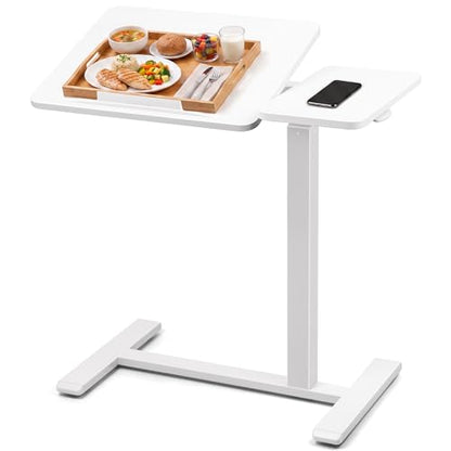 Adjustable Overbed Table with Wheels, Rolling Laptop Table for Bed & Sofa | Height Adjustable 26.38"-42.52" Hospital Bed Table with Tilt Tray for Laptop, Eating, Working, Reading & Home Office - color: White