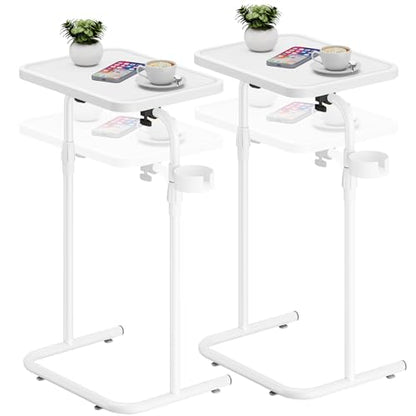 TUTOTAK C Shaped End Table with Tiltable Surface, Set of 2, Adjustable Height Side Table, Slide Under Couch Table TV Tray for Eating, Sofa Tray for Livingroom, Bedroom White TB01BW0912 - color: White