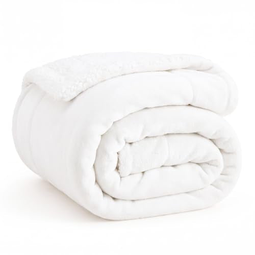 Bedsure GentleSoft Sherpa Fleece Throw Blanket for Couch, Non-Heated, Thick and Warm Throw for Women and Men, Soft Fuzzy Plush Blanket for Winter, Bright White, 50x60 Inches - color: 06 - Bright White, size: Throw (50" X 60")