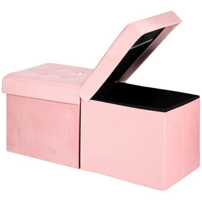 AmasSmile Footrest Ottoman Storage Bench,34" Velvet Folding Chest,Pink | Large Ottoman with Storage,Thicker Foam Padded Seat,Livingroom,Dorm,Bedroom,Entryway,Easy to install,34 x 13 x 13in - color: Pink-velvet