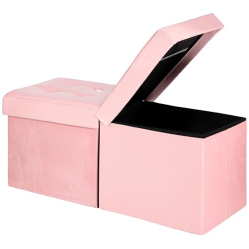 AmasSmile Footrest Ottoman Storage Bench,34" Velvet Folding Chest,Pink | Large Ottoman with Storage,Thicker Foam Padded Seat,Livingroom,Dorm,Bedroom,Entryway,Easy to install,34 x 13 x 13in - color: Pink-velvet