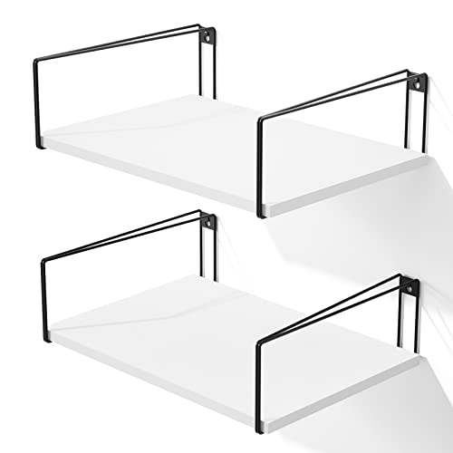 SRIWATANA Deep Floating Shelves for Wall 16''W x 12''D, Wide Shelves White | Wide Wood Wall Shelves Set of 2, Large Storage, 40lbs, Easy Wall Mount, for Bedroom Living Room Kitchen Bathroom Decor - color: White