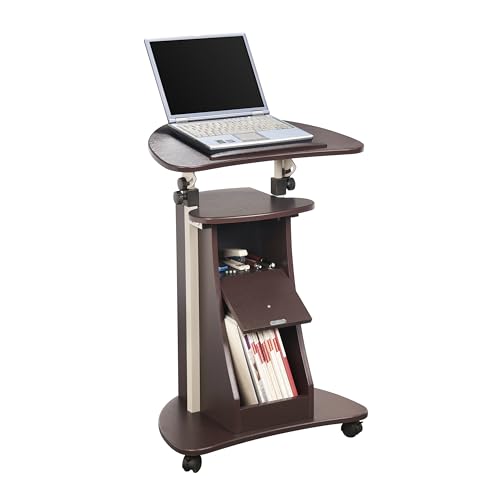 Techni Mobili Sit-to-Stand Rolling Adjustable Storage Medical Laptop Computer Cart, Chocolate, B005 | Adjustable height rolling laptop cart with storage, open shelf, wheels, sit‑to‑stand ideal for podium office medical use - color: Chocolate