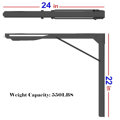 24 inch Black Sturdy Folding Shelf Brackets, Heavy Duty Adjustable Steel Wall Mounted Collapsible Shelf Bracket, Max Load 550lb - style: 2 PACK