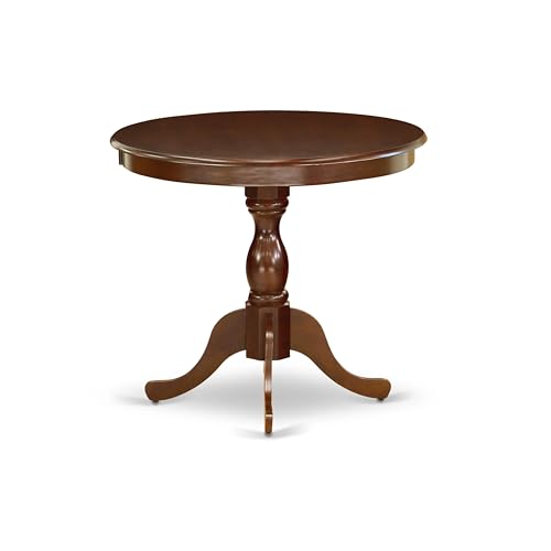 East West Furniture AMT-MAH-TP Antique Dining Room Table - a Round Kitchen Table Top with Pedestal Base, 36x36 Inch, Mahogany - color: Amt-mah-tp
