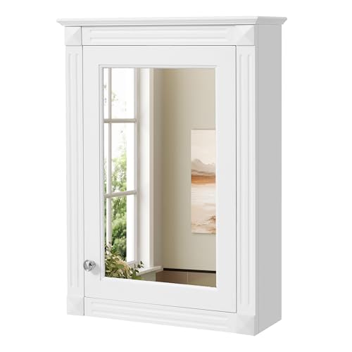 Merax Bathroom Medicine Cabinet with Mirror Door & Adjustable Shelves | 20" x 28" Wall Mounted Bathroom Storage Cabinet with Mirror, Over the Toilet - color: White, size: 20"