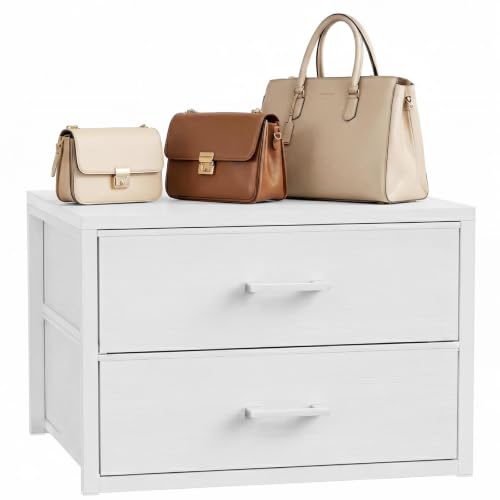 2 Fabric Drawer for Closet Storage: Stackable Dresser, White | Short Clothes Organizer Drawers with Metal Frame, 21"W x15.7"D Low Dresser for Inside Closet, Bedroom, Nursery & Small Spaces