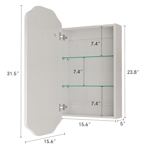 FUSUNBAO LED Medicine Cabinet Mirror for Bathroom, Wall Mounted or Recessed Unique Medicine Cabinet with Lights and Mirror,Stable & Removable 2 Shelves, Adjustable 3 Colors (White) - color: White, size: Polygon
