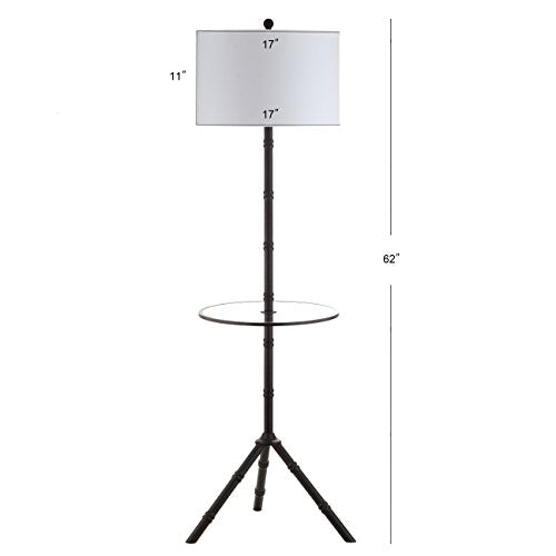 JONATHAN Y Hall 62" Metal LED End Table Floor Lamp, Oil Rubbed Bronze | 20.5" Round Surface, White Linen Drum Shade, Modern Tripod Base, Standing Light, Living Room, Bulb Included - color: Oil-Rubbed Bronze