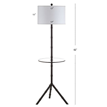 JONATHAN Y Hall 62" Metal LED End Table Floor Lamp, Oil Rubbed Bronze | 20.5" Round Surface, White Linen Drum Shade, Modern Tripod Base, Standing Light, Living Room, Bulb Included - color: Oil-Rubbed Bronze