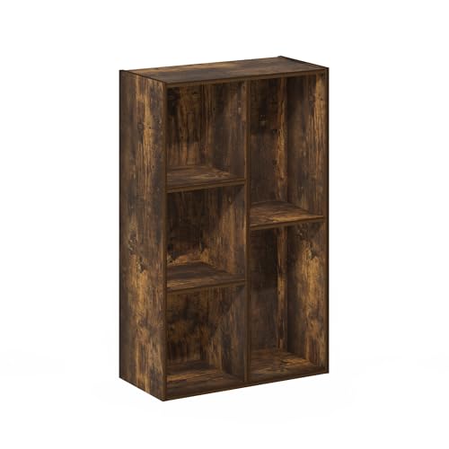 Furinno LUDER Book Shelf, 5-Cube Bookshelf, Reversible Bookcase, 9.4 x 19.5 x 31.5, Easy Assembly, for Living Room, Bedroom, Home Office, Amber Pine - color: Amber Pine, size: 5-Cube