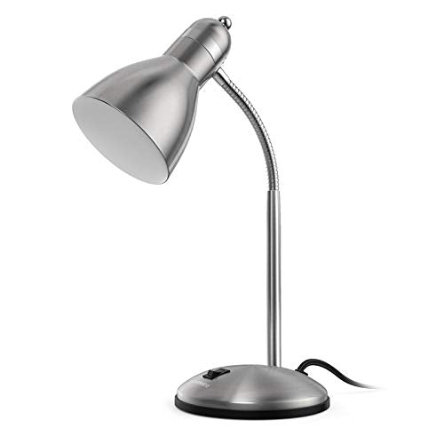 LEPOWER Metal Desk Lamp, Adjustable GooseNeck Reading Light for Bedroom | Compact & Sturdy, Space-Saving for Bedside & Dorm, E26 Table Lamp, Eye-Caring, Ideal for Study, Office, Back to School - color: Silver