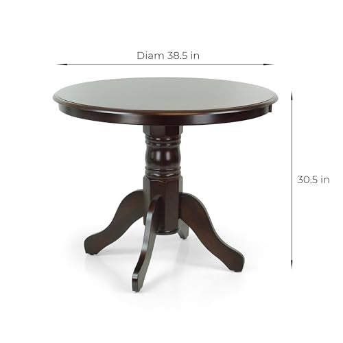 Round Solid Wood Dining Table 38.5'' D with Pedestal Base, Kitchen Round Table for 2 and 4 Persons, Restaurant Table, Espresso Color - color: Espresso