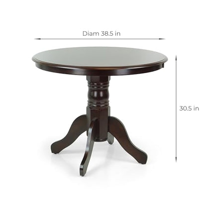 Round Solid Wood Dining Table 38.5'' D with Pedestal Base, Kitchen Round Table for 2 and 4 Persons, Restaurant Table, Espresso Color - color: Espresso