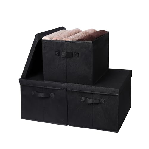 WUIKE Closet Storage Bins with Lids, Foldable Fabric Clothes Storage Bins for Organizing, Closet Organizer Boxes for Shelves, Black, Extra Large, 3-Pack - color: Black, size: Extra Large
