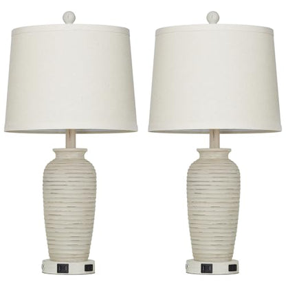 CINSARY 25" Retro White Farmhouse Jar Table Lamps Set of 2, 3 Way Touch Control Rustic Bedside Lamps with USB A+C Ports & AC Outlet, Pot Nightstand Lamps for Bedroom Living Room (LED Bulbs Included) - color: Retro White